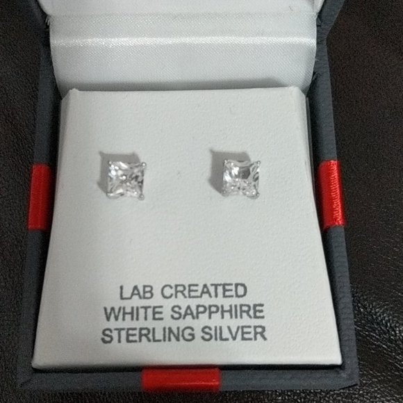 Elegant Sterling Silver Earrings with Lab-Created White Sapphires - Picture 2 of 4